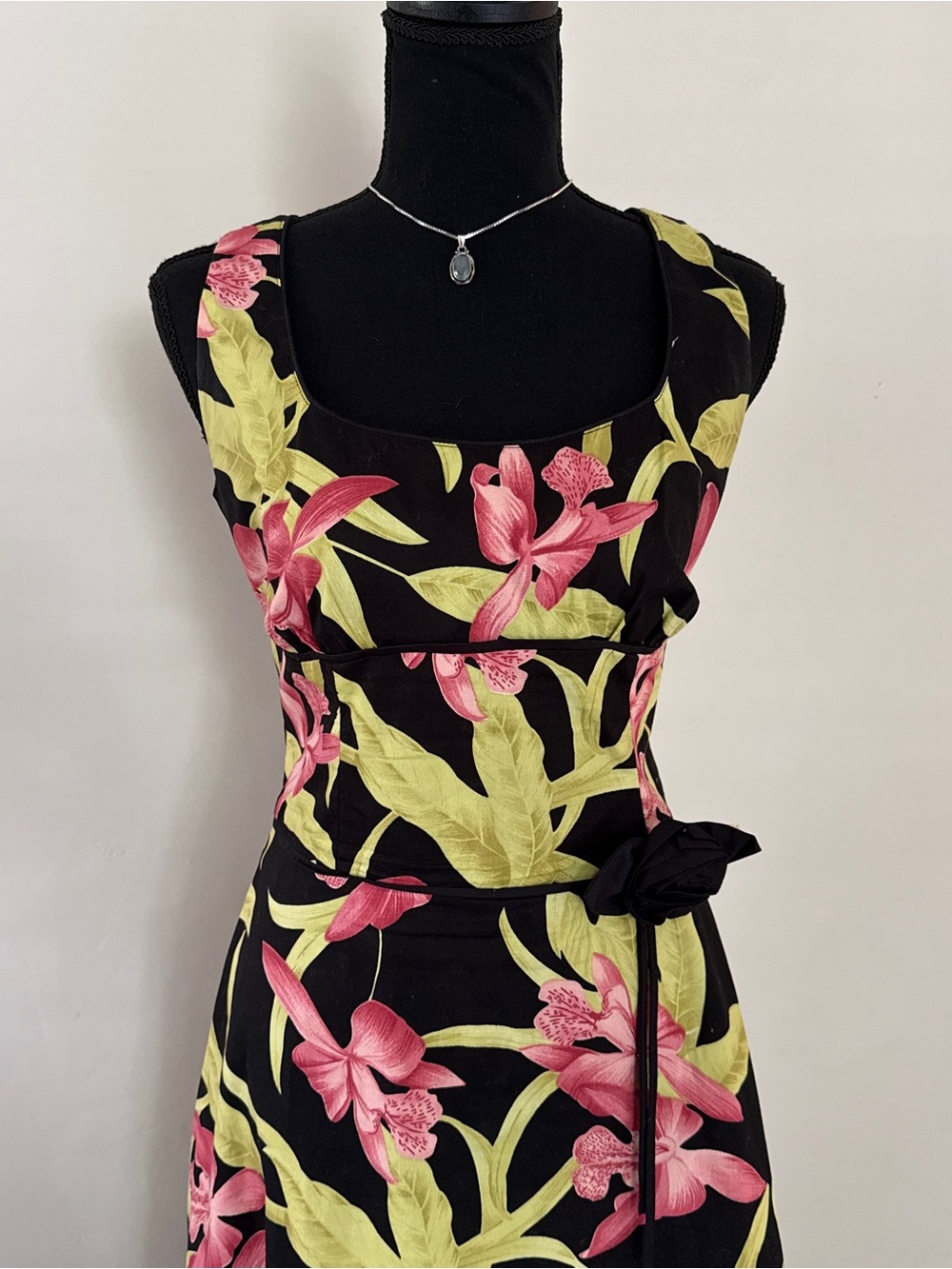 Searle Black Midi Dress with Pink Floral & Lime Pattern